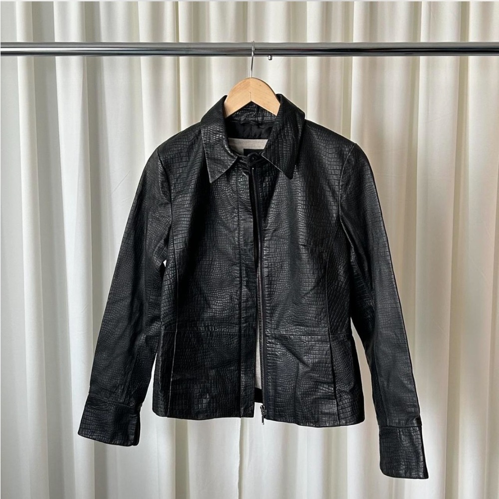 Vintage Y2K 90s Apostrophe black leather jacket size 4 - Picture 2 of 7